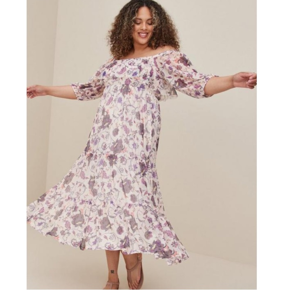 Torrid Off Shoulder Puff Sleeve Tiered Maxi Dress